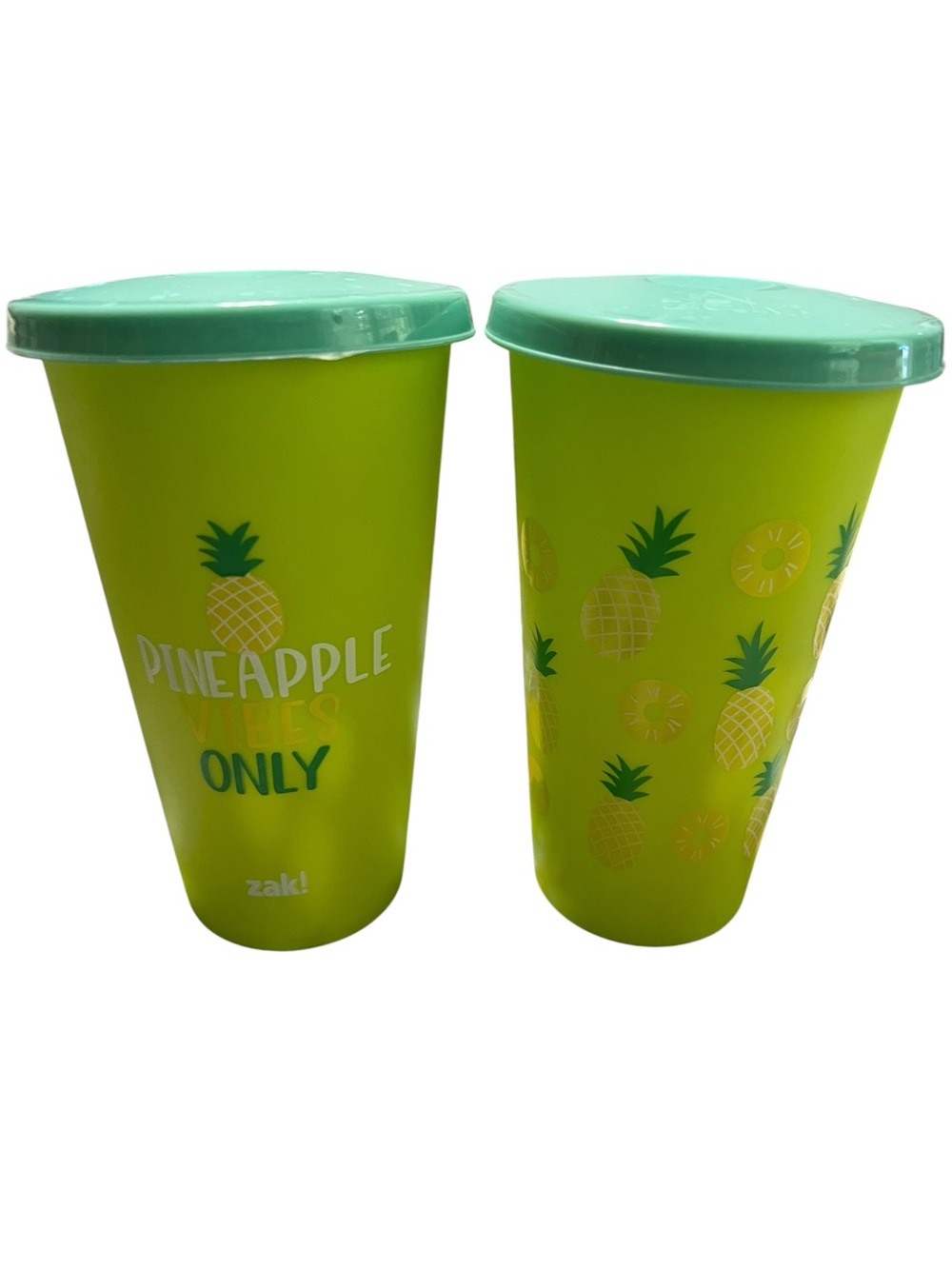 Pineapple Vibes Only Reusable Tumblers with Mint Lids - Set of 2